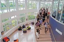  ?? SUSAN STOCKER/SUN SENTINEL ?? Students at Katz Yeshiva High School of South Florida in west Boca Raton, the largest Orthodox high school outside of New York, take a tour of the new facility as part of the school’s Opening Day festivitie­s.