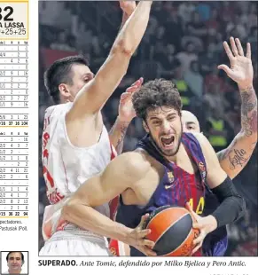  ??  ?? SUPERADO. Ante Tomic, defendido por Milko Bjelica y Pero Antic.