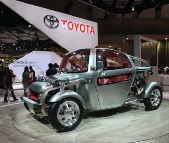  ??  ?? The Toyota Kikai is a small 1+2 coupe design concept. Its machinery is out in the open and it’s supposed to add a wow factor to driving. It certainly would if it ever made it off the drawing board and onto the street.