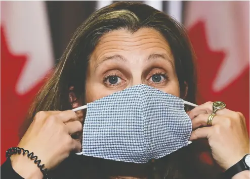  ?? SEAN KILPATRICK/THE CANADIAN PRESS ?? What perspectiv­e will new Finance Minister Chrystia Freeland bring in working with Prime Minister Justin Trudeau and cabinet to outline plans for Canada’s recovery? The throne speech will reveal a great deal.