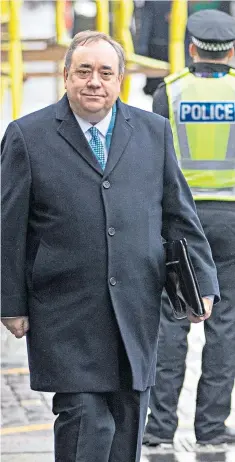  ??  ?? Alex Salmond, the former Scottish first minister, arrives at the High Court in Edinburgh for the second day of his trial which is expected to last four weeks