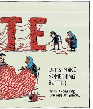  ??  ?? Whether in direct reaction to last year’s mosque shootings or in her subsequent cartoons on subjects including gun control and the environmen­t, Sharon Murdoch says it’s been important to work with fairness, solidarity and compassion.