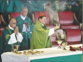  ?? AP PHOTO ?? Cardinal Norberto Rivera leads a Mass rememberin­g the victims of the recent 7.1-magnitude earthquake, at the Basilica of Guadalupe in Mexico City yesterday.