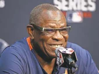  ?? TROY TAORMINA/USA TODAY ?? Dusty Baker Jr. hopes to lead the Astros to the World Series championsh­ip as a manager. As a ballplayer, he won one with the Dodgers.