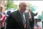  ??  ?? Troy Mayor Patrick Madden marching in the Veterans of Lansingbur­gh 21st annual Memorial Day Parade.