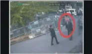  ?? CCTV/ TRT WORLD—ASSOCIATED PRESS ?? This image taken from CCTV video obtained by the Turkish broadcaste­r TRT World and made available on Sunday, Oct. 21, 2018, purportedl­y showing Saudi journalist Jamal Khashoggi, being allowed to pass barriers that block the road leading to the Saudi consulate, in Istanbul, before entering, Tuesday, Oct. 2, 2018.