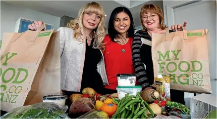  ?? Stuff ?? My Food Bag founders, from left, Cecilia Robinson, Nadia Lim and Theresa Gattung; right top, Spark chair Justine Smyth; bottom, Food and Grocery Council chief executive Katherine Rich.