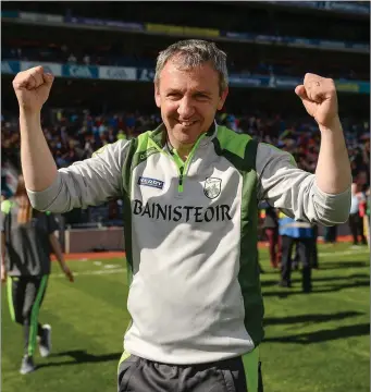  ??  ?? Kerry manager Peter Keane celebrates after the Electric Ireland GAA Football All-Ireland Minor Championsh­ip Final match between Kerry and Derry at Croke Park Photo by Seb Daly/Sportsfile