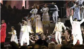  ??  ?? (From left) YG, John Legend, Kirk Franklin and DJ Khaled perform onstage.