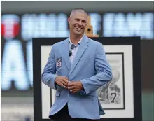  ?? THE ASSOCIATED PRESS FILE ?? Joe Mauer smiles during the ceremony inducting him into the Twins Hall of Fame Saturday, Aug. 5, 2023, in Minneapoli­s.