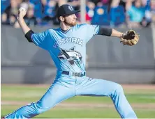  ??  ?? Garrett Goodall of Nanaimo was named co-pitcher of the year last season for the HarbourCat­s.