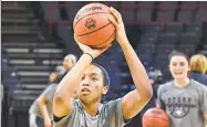  ?? John Carl D’Annibale / Albany Times Union ?? UConn’s Crystal Dangerfiel­d takes a shot during practice Friday.