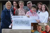  ??  ?? Maura and JD O’Mahony, Ciara and Breda Keane, Cuddy Gorman, Joanne O’Mahony, Sarah and Elaine Keane with the €25,889 proceeds of the recent golf classic at Ballybunio­n Golf Club at which the Gooch played (with pals below) - all in aid of St Mary of the...