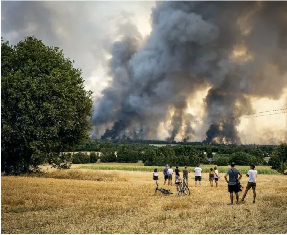  ?? ?? La forêt de Brocéliand­e, en Bretagne, aux prises avec les flammes, le 12 août. Si la plupart des feux sont dus à une imprudence, environ 10 % d’entre eux seraient criminels.