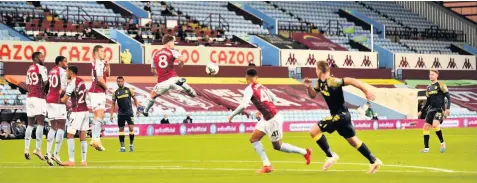  ??  ?? EYE FOR GOAL: Stoke City’s Nick Powell tries his luck from a free-kick in last night’s Carabao Cup tie at Villa Park.