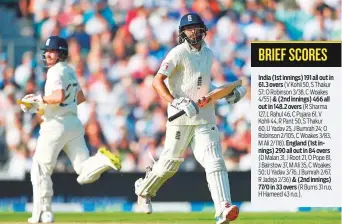  ?? ANI ?? ■ England’s Rory Burns (left) and Haseeb Hameed run between the wickets during the fourth day of the fourth Test against India at The Oval yesterday.