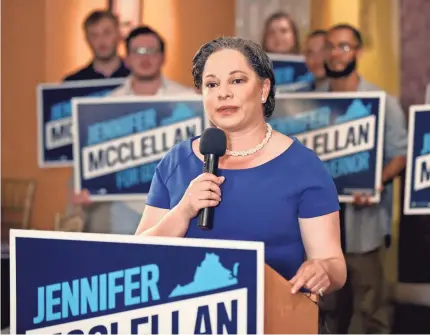  ?? DANIEL SANGJIB MIN/AP ?? Jennifer McClellan, a candidate for Virginia Governor, speaks to supporters during Democratic Party primary election day in Richmond, Va., on Tuesday.