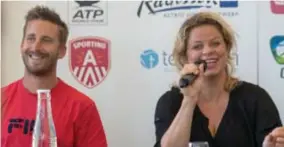  ?? FOTO JORIS HERREGODS ?? Maxime Braeckman en Kim Clijsters: “Zelf kan ik niet deelnemen door mijn zwangersch­ap. Maar ik zal Maxime indien nodig een beetje masseren.”