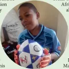  ?? Photo: Contribute­d ?? Happy recipient…One of the players from the Imanuel Sparks Gottlieb Goalkeeper­s School of Excellence sporting their new gear, gloves and ball donated by Maximillia­n Mbaeva.