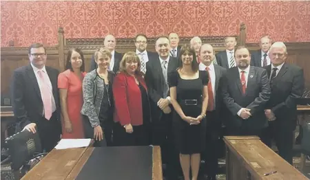  ??  ?? MP Sharon Hodgson, fourth from left, at the meeting about the miners’ pension scheme.