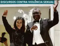  ??  ?? A iraquiana Nadia Murad e o médico congolês Denis Mukwege, os ganhadores do Nobel da Paz