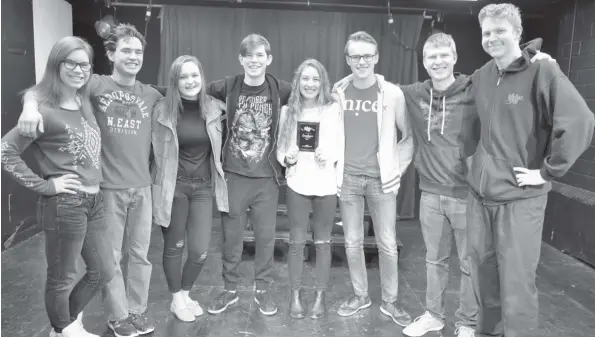  ?? [WHITNEY NEILSON / THE OBSERVER] ?? EDSS drama students came away with three awards from the district Sears Ontario Drama Festival earlier this month. They hope to put the play, The Chasm, on at The Registry Theatre. Some of the students stopped for a photo before March Break. From left,...