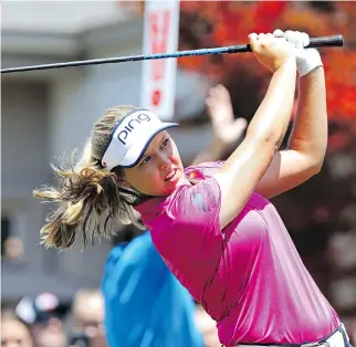  ?? KURT STEISS/AP ?? Canada’s Brooke Henderson fired a 5-under-par 66 on Friday for a share of the lead at the LPGA Marathon Classic in Sylvania, Ohio. She’s tied with Sweden’s Caroline Hedwall atop the leaderboar­d.