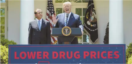  ?? AP PHOTO ?? MAKING HIS MOVE: President Trump speaks during an event about prescripti­on drug prices with Health and Human Services Secretary Alex Azar in the Rose Garden of the White House yesterday.