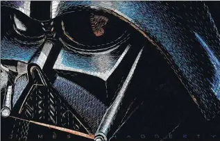  ??  ?? COURTESY OF JAMES HAGGERTYJa­mes Haggerty fashioned this moody portrait of Darth Vader from 12,352 colored staples.