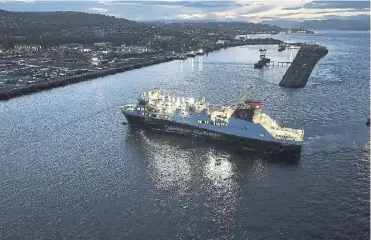  ?? PICTURE STEVE MCINTOSH/HAWQ DRONE SERVICES ?? Glen Sannox entering Greenock harbour after a day of sea trials in the Clyde this week