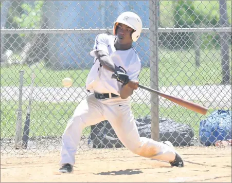  ?? PHOTOS BY RICK CAWLEY — FOR THE REVIEW ?? CJ Mole, headed to Penn State, rips a base hit to start a rally.