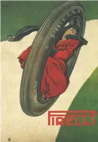  ??  ?? Qui sopra, una pubblicità degli pneumatici Pirelli in un disegno di Marcello Dudovich (1920). A sinistra, un bozzetto per la pubblicità degli impermeabi­li realizzato da Jeanne Michot Grignani e Franco Grignani (1953)