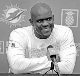  ?? SUSAN STOCKER/SOUTH FLORIDA SUN SENTINEL ?? A number of free agents cited an interest in playing for head coach Brian Flores as a major reason they chose to sign with the Dolphins.
