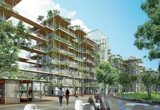  ??  ?? Firmian Il rendering del progetto Genea sull’area ex Dalle Nogare (o Defrancesc­hi-Mair)