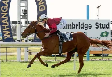  ?? TRISH DUNELL ?? Prom Queen and Alysha Collett in control of the Northland Breeders Stakes.