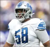  ?? KYUSUNG GONG — THE ASSOCIATED PRESS ?? Detroit Lions offensive tackle Penei Sewell (58) walks back to the bench during an Oct. 24game against the Los Angeles Rams in Inglewood, Calif.