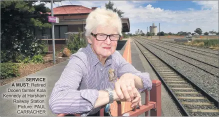  ??  ?? SERVICE A MUST: Retired Dooen farmer Kola Kennedy at Horsham Railway Station. Picture: PAUL CARRACHER