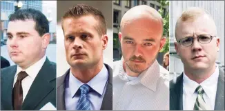  ?? Associated Press ?? This combinatio­n made from file photos shows Blackwater guards, from left, Dustin Heard, Evan Liberty, Nicholas Slatten and Paul Slough.