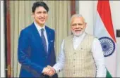  ?? AFP FILE ?? Canadian Prime Minister Justin Trudeau (left) and Indian Prime Minister Narendra Modi in New Delhi in February.