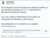  ??  ?? Tuit. La diputada Nidia Díaz pidió el fin del bloqueo comercial hacia Cuba.