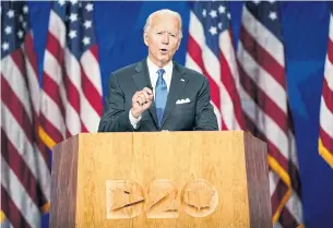  ?? ANDREW HARNIK THE ASSOCIATED PRESS ?? Democratic presidenti­al candidate Joe Biden “knows how to heal, unify, and lead, because he’s done all of that for his family and his country,” Hillary Clinton said at Thursday’s convention.