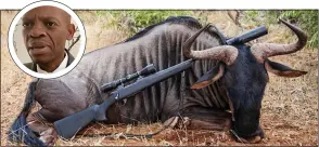  ?? ?? Prized…wildebeest shot in South Africa. Inset, Dumezweni Mthimkhulu