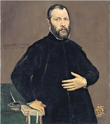  ?? ?? El Greco’s portrait owes much to his master Titian, with the model’s dramatical­ly lit face and hands a contrast to his dark clothing