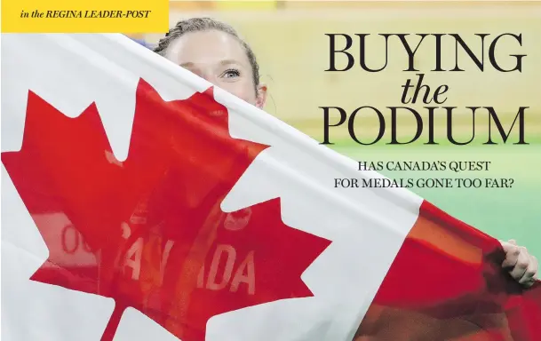  ?? REBECCA BLACKWELL / THE ASSOCIATED PRESS FILES ?? Rosie MacLennan celebrates winning gold in women’s trampoline at the 2016 Olympics in Rio — a rare Summer Games gold for the heavily Winter-focused Canadian team.