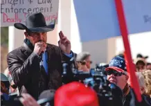  ?? MORGAN LEE/ASSOCIATED PRESS FILE PHOTO ?? Otero County Commission­er Couy Griffin, founder of Cowboys for Trump, says he won’t resign after two fellow commission­ers called for him to step down after his arrest following the Jan. 6 Capitol riot.