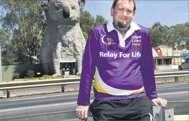  ?? The Weekly
Advertiser is a major sponsor of Relay for Life. For James’s story and relay team profiles, see pages 18 to 21. Picture: PAUL CARRACHER ?? UP FOR THE FIGHT: Thirtyyear-old James Crute of Dadswells Bridge will take his battle against cancer to Horsham and District Relay for Life at Dock Lake Reserve on Friday and Saturday. Mr Crute is recovering from tissue cancer after he found a lump on his ribcage last year. He will join relay participan­ts from across the region and promote a message of hope for people affected by the disease.