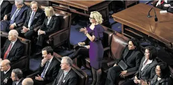  ?? Brendan Smialowski / AFP via Getty Images ?? Sen. Kyrsten Sinema of Arizona has introduced a bipartisan bill for paid leave — and was the only Democrat to applaud President Donald Trump on the matter.