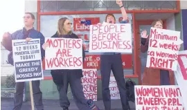  ?? Photo / File ?? Nearly 20 years ago, a protest outside Helen Clark’s office in Auckland demanded paid parental leave. Yesterday, existing provisions increased the amount paid by $20 for some — and an increase in leave to 26 weeks from next year.