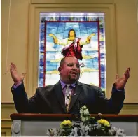  ?? Michael S. Williamson / Washington Post ?? Clay Crum, pastor of First Baptist Church in Luverne, Ala., delivers a sermon. He felt called to create a weekly series based on each of the Ten Commandmen­ts.