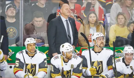  ?? AP PHOTO ?? Vegas Golden Knights’ head coach Gerard Gallant watches the action Nov. 19 against the Calgary Flames in Calgary.